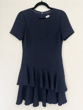 Rebecca Taylor Navy Textured Tiered Ruffle Dress Size 4 Career Cocktail Classic